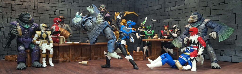 Power Rangers short story scene featuring Rangers and villains at The Nexus Dive bar