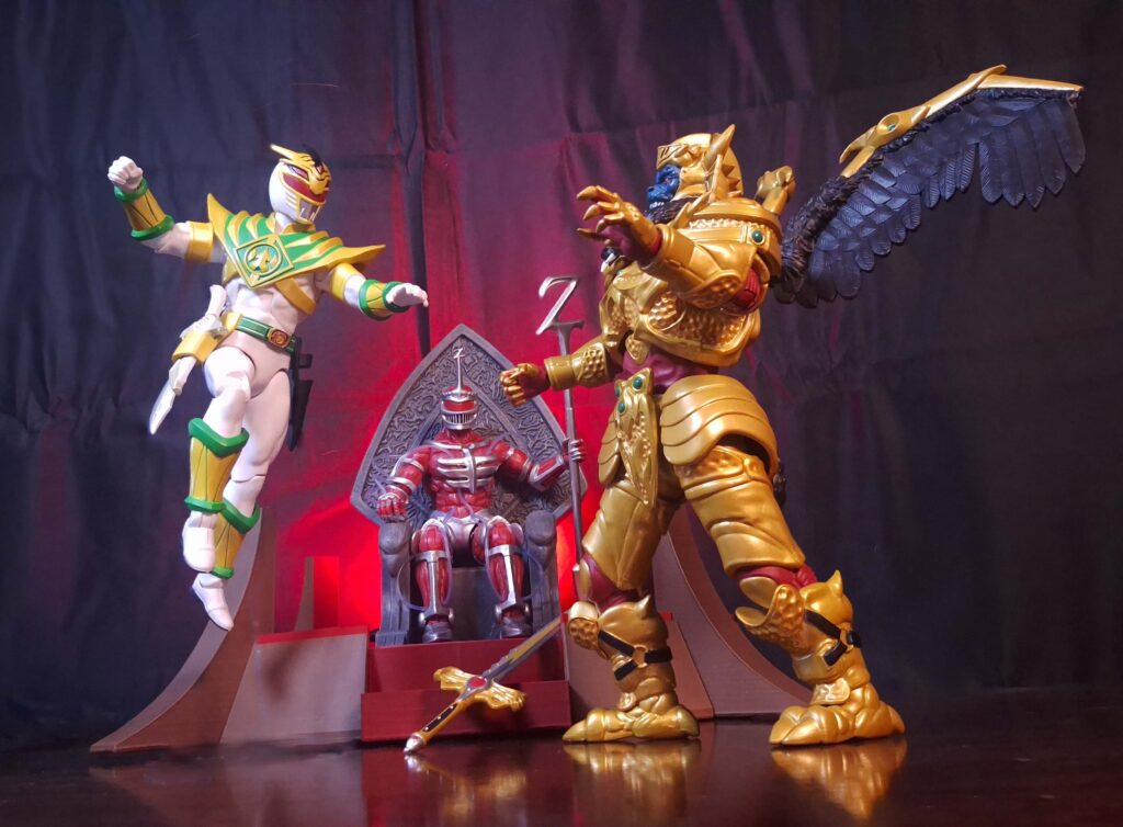 Lord Drakkon punching Goldar in multiverse throne room scene